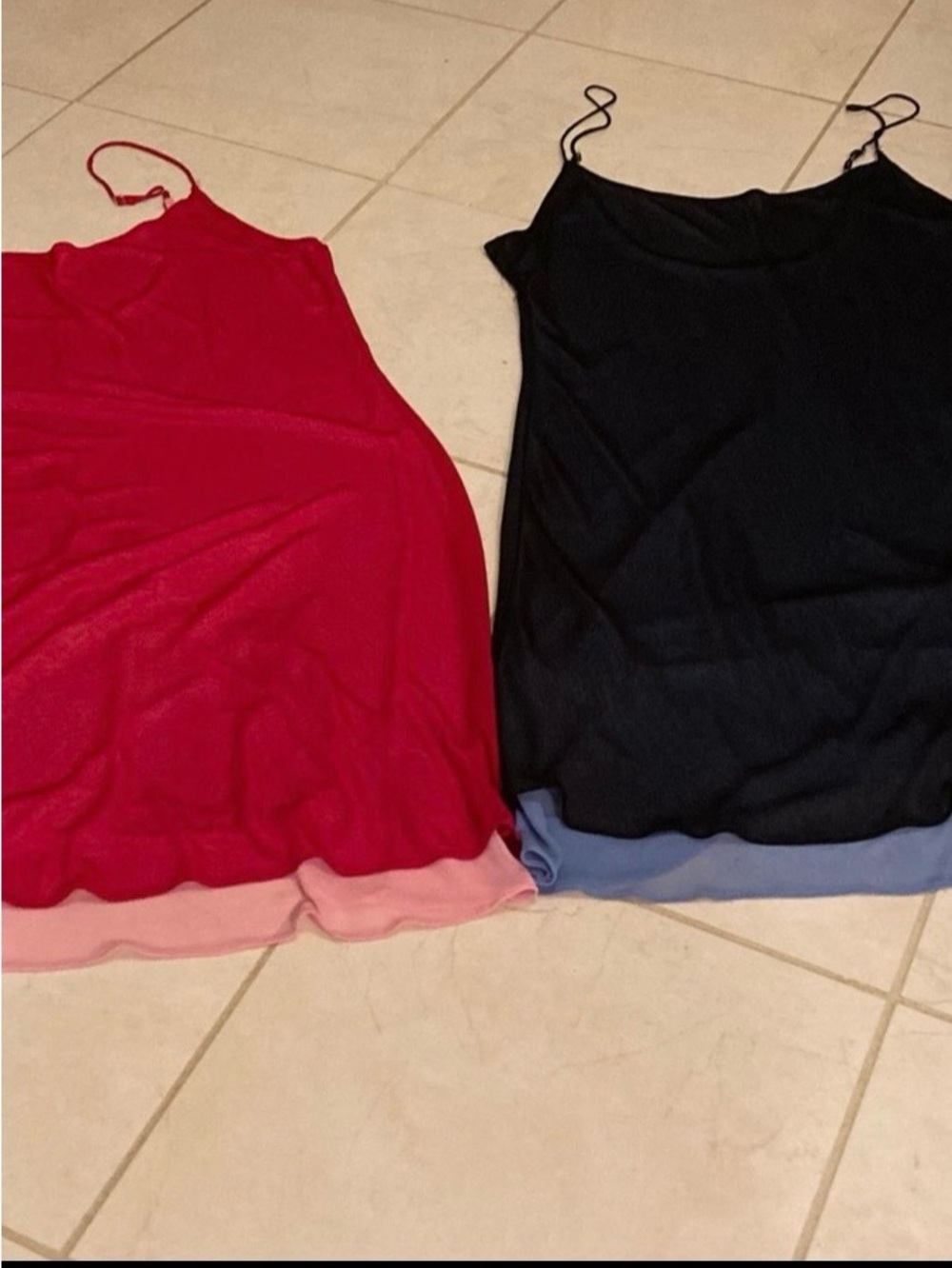 Murano Red Slip with Pink Hem & Black Slip with Blue Hem
